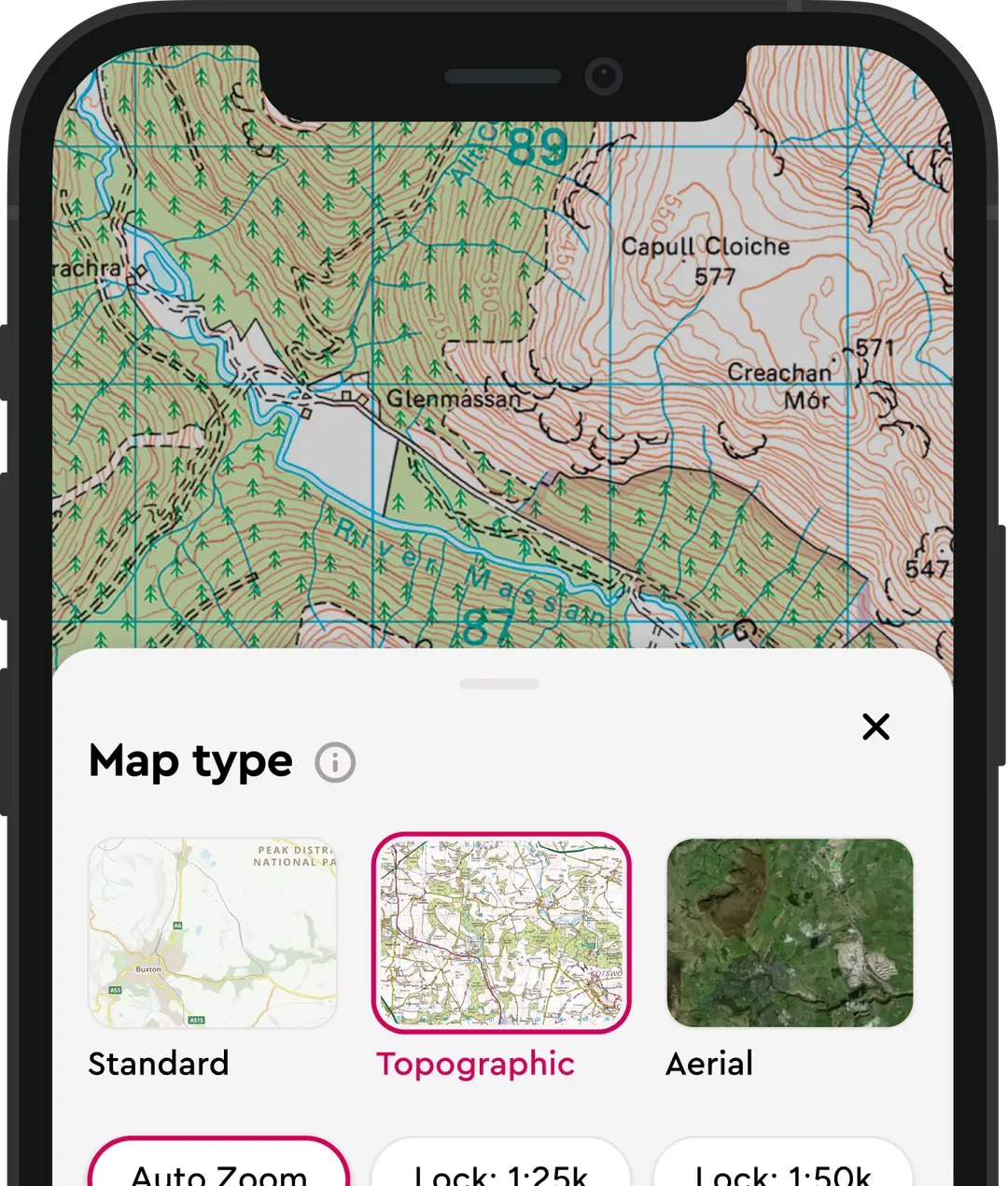 OS Maps App showing map selector