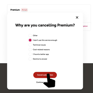 image of cancel choices page