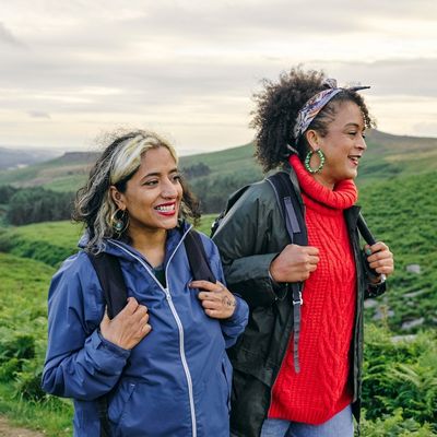 Two women walking outdoors