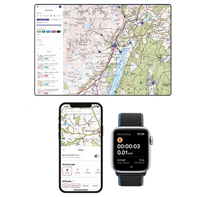OS Maps app on mobile, desktop and smart watch